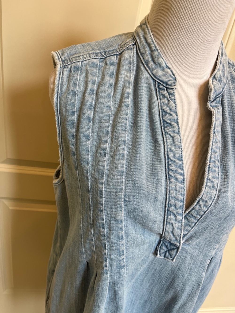Current/Elliott Light Blue Denim faded Topstitched dress - Picture 6 of 12